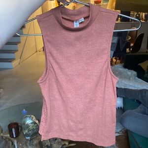 Boho Corduroy Lace Tan High Neck Top M